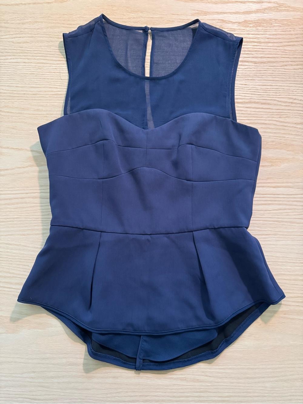 BCBGMaxAzria Navy Sleeveless Peplum Top